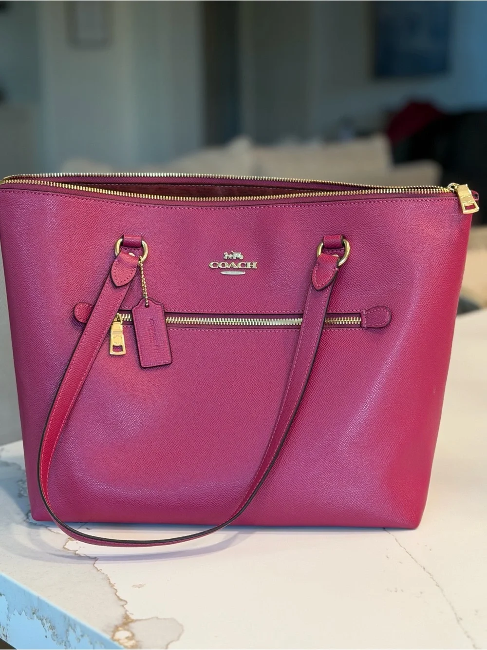 Coach Raspberry Pink Leather Tote with Gold Hardware